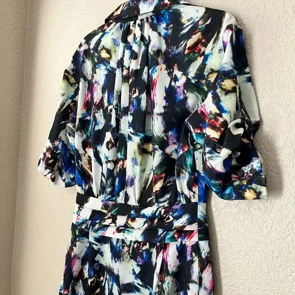 Stella McCartney Silk Abstract Multicolor Dress 3/4 Sleeve Button Front Size 6